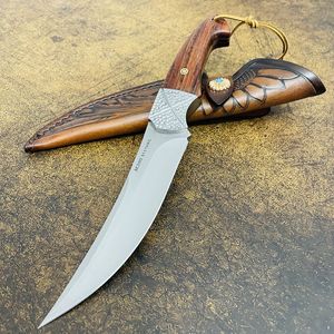 S7210 av högsta kvalitet S7210 Outdoor Survival Straight Knife M390 Släp Point Blade Rosewood Handle Fixed Blade Tactical Knives With Leather Mante