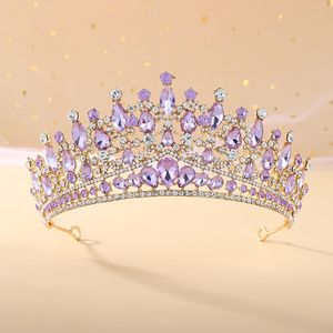 Wedding Hair Jewelry Kmvexo Fashion Purple Lilic Pink Crystal Tiara Crowns Queen Kings Princes