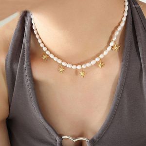 Pendant Necklaces Delicate Simple Baroque Freshwater Pearl Necklace Trendy Gold Plated Cubic Zirconia Star Charm Jewelry Gift For Women