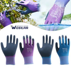 Cleaning Gloves Working Purple Polyester Grey Latex Glove Wostar Protective for work Garden Durable Nonslip Waterproof Gardening 230809