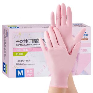 Rengöring av handskar rosa engångs -100pack nitrilpulver latex gratis icke -steril mat skönhet salong kök hushåll 230809