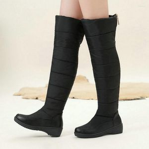 Boots 2023 Women Knee High Warm Plush Flat With Women's PU Leather Round Toe Back Zipper Ladies Snow Big Size