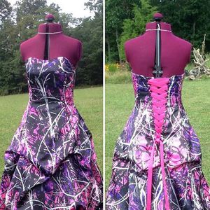 Muddy Girl Camo Wedding Brides Dresses Satin Pick-up Floor Length235w