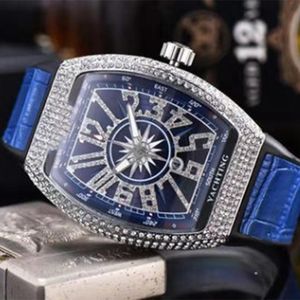Relógios masculinos novos de couro, relógio de quartzo, relógio automático de moda, relógio retangular de moda, pulseira de couro masculino, relógio de diamante montre homme de 46 mm