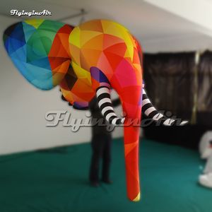 3m Fantastic Hanging Large Colorful Inflatable Elephant Head Artistic Air Blow Up Cartoon Animal Balloon With Long Nose For Wall Decoration