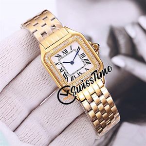 Neue 22mm Panthere WJPN0016 Schweizer Quarz Damenuhr Weißes Zifferblatt Diamantlünette 18 Karat Gelbgold Armband Mode STCA Damenuhren2215