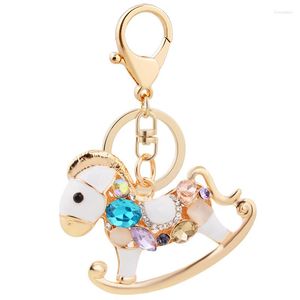 Keychains Metal Cute Enamel-Rhinestone-Crystal Lucky Horse Key Chain Rings Animal Jewelry Women Girls Bag Party Car Holder Gifts