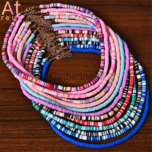 Pendant Necklaces 13Color Soft pottery Beads Necklace Bohemian Ethnic Style Mix Color Polymer clay Gold Plated Beaded Strand Choker Summer Jewelry J230809