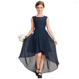 Abiti da ragazza YZYmanualroom Junior Abito da damigella d'onore Scoop Asimmetrico Chiffon Pizzo con fiocco Cascading Ruffles Pageant Evening 2023