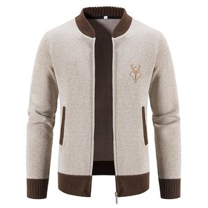 Мужские свитеры осень и зимняя толстая вязаная куртка для бизнеса повседневная стенда Кардинарные вышитые контрастный цвет с длинными рукавами свитер 230809