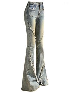 女子ジーンズアメリカンレトロフレアオフィスレディスわずかに低いウエストスリムタイトボディーコン快適なボトムズファッションデニムズボン