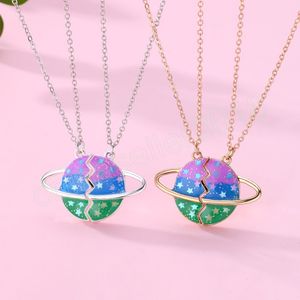 2Pcs/Set Saturn Necklace Pendant Chain Necklace Friendship Children's Jewelry Gift For Girls