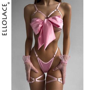 Sexy Set Bowknot Lingerie Open Bra Lace Up Sexy Underwear 3-piece Satin Erotic Outfit Young Girls Uncensored Bilizna Set of Sex 230808