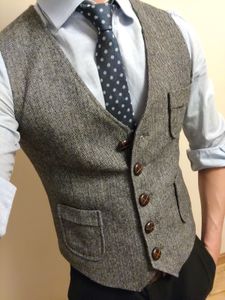 Mäns västar Herrens formella kostym Vest V-ringning Tweed Herringbone Waistcoat Business Dress Suit Vests för bröllop 230808