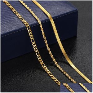 Chains Vintage Gold Chain Necklace For Women Herringbone Rope Tail Figaro Curb Link Choker Jewelry Accessories Wholesale Drop Delive Dhrud