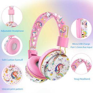 Наушники Unicorn для девочек Kids Kids Kids Bluetooth Наушники с микрофоном 3,5 -мм разъем iPad/планшет/ПК/смартфоны наушники HKD230809