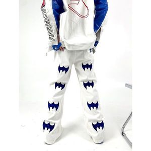 Jeans Masculino High Street Y2K Estampa de Morcego Macacão Americano Ins Gótico Harajuku Solto Straight Denim Esportivo 230809