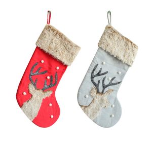 Christmas Stocking Cartoon Reindeer Fireplace Hanging Stockings for Family Christmas Decoration