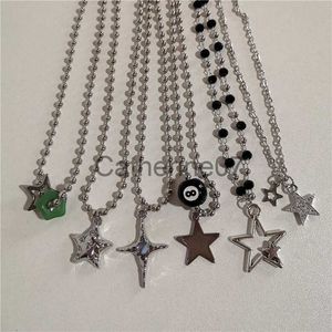 Pendant Necklaces Kpop Vintage Punk Silver Color Star Pendant Bead Necklace for Men Women Street Hip Hop Aesthetic Grunge Jewelry Y2K Accessories J230809