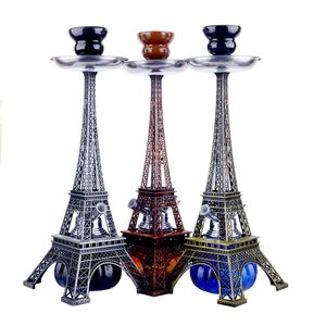 Wasserpfeifen-Bong-Set, Glas, Metall, Eiffelturm, Einzelrohr, Mehrrohr, Glas-Shisha-Becher, Rauchen, Shisha-Zigarettenfilter, Arabischer Bohrinsel-Designer
