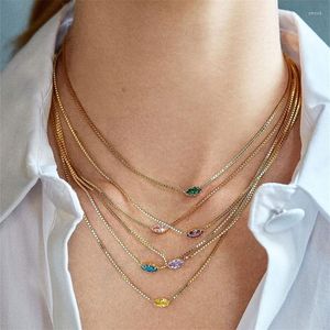 Pendant Necklaces Korean Fashion Birthstone For Girls Eye Shape Crystal Gold Color Women Choker Chain Birthday Gift Jewelry N512