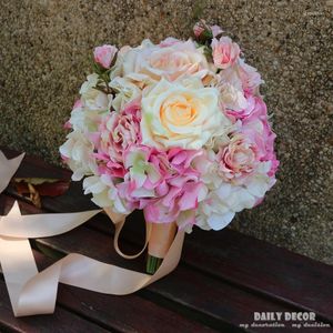 Dekorative Blumen Ramo De Flores Novia Hochzeit Brautsträuße Dekoration Künstliche Mariage Champagnerfarbe