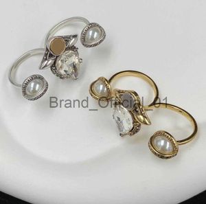 Punk Teardrop -Form Diamantringe Bague Doppelfinger Ringe Retro Hip Hop Pearl Ring Frauen Designer Schmuck für Partyjubiläum x0809 x0813 x0823