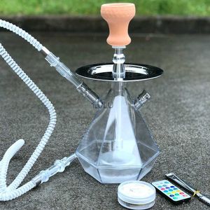 Akryl Hopah Pipa Shisha Pipe med Sisha Chicha Bowl Narguile Slangkol Tray Metal Tongs Rökningstillbehör HKD230809