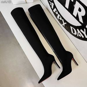 2022 Slim Stretch Lycra Sock Boots Women's High Heels Sexy Over the Knee Boots Spring Autumn Pointed Toe Thigh High Woman Shoes L230704