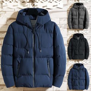 Men's Jackets Casual Collar Long Coat Warm Cuffs Solid Color Zipper Jacket Hooded Down Trench Wool Light Weight