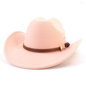 Berets brązowy pasek klamra zachodnia kowbojowa kapelusz kobiety mężczyźni w stylu etnicznym cowgirl fedora szerokie grzbiet poczuł czapkę Panama Cap