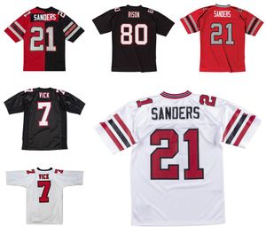 Dikişli Futbol Forması 21 Deion Sanders 80 Legacy Andre 7 Michael Vick 1989-2002 Siyah Kırmızı Beyaz Mesh Retro Rugby Formaları Erkek Kadın ve Gençlik S-6XL