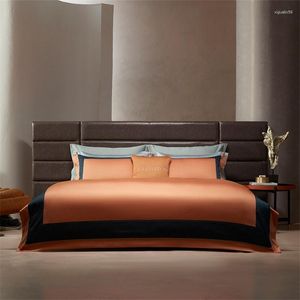 Sängkläder set 4st 1600tc premium egyptisk bomull sateen täcke täcker platt platta kudde skam ram lapptäcke bränd orange pumpa set