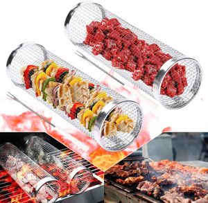 BBQ Tools Accessories 2023 Grilling Basket Stainless Steel Leakproof Mesh Barbecue Rack Outdoor Picnic Camping Simple Cylindrical Grill 230808