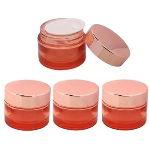 Pink Glass Cosmetic Cream Jar med rosguldlock 5G 10G 15G 20G 30G 50G 60G 100G 100G MAKEUP CREAM JAR REFILLABLE Travel Prov Container Tomma flaskor med inre foder