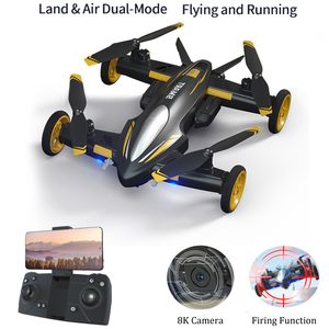 Aeronave Elétrica RC H110 Drone RC WiFi FPV 8K Câmera Terrestre Disparo Ar Batalha Carro Voador Altitude Segure Uma Chave Return Quadcopter Kids 230808