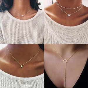 Pendant Necklaces Simple Bohemia Gold Silver Color Heart Bead Multilayer Necklace 2023 Gift For Girl Women