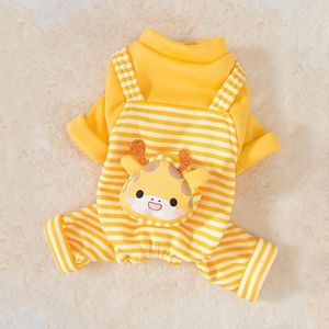 Dog Apparel Cute Wind Deer Shoulder Bag Overalls Autumn And Winter Puppy Four-legged Clothes Yellow Striped Pet Teddy Bear Clothing
