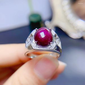 Cluster Ringe MeiBaPJ 10 12mm Natürlicher Rubin Edelstein Mode Ring für Männer Echt 925 Sterling Silber Feiner Hochzeitsschmuck