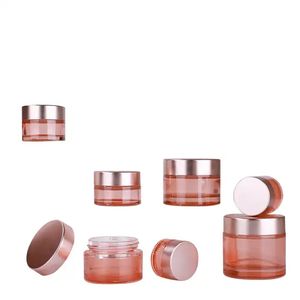 Pink Glass Jar tom makeup grädde burkar rese prov behållarflaskor med inre foder och rosguldlock för lotion grädde läppbalsam