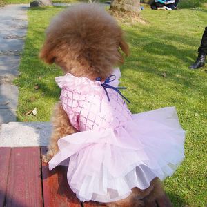 Hundkläder Summer Princess Dresses For Small Dogs Grid Sequins Tutu Wedding Party Kirt Clothes Chihuahua Yorks garn Cat Clothing