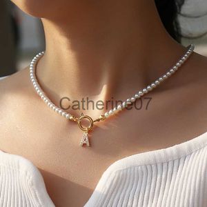 Pendant Necklaces Vintage Pave Cubic 26 Initial Letter Women Necklace Classic 4mm Imitation Pearl Necklace For Women Jewlery Gift J230809