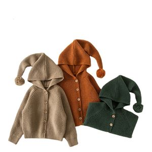 Pullover 2023 Kids Girls Hooded Knitted Sweater Children's Wool Carrot Coat Boys Cardigans Winter Baby Girl Clothes 230809