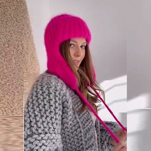 Beanie/Kafatası Kapakları Örme Tuzak Hat Rus Bombacı Şapkası Sonbahar Kış Moda Örgü Kulaksrap Beanie Kızlar Tığ Tuzak Kulakslap 230809