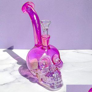 Smoking Pipes Purple Iridescent Skl Hookah Bubblers Oil Dab Rigs Heady Colorf Glass Recycler Bongs Tobacco Filter Perc Wax Water Pip Dhxch