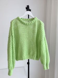 Swetery kobiet 2023 Jesienna Czysta ręcznie robiona trawa zielony zielony sweter