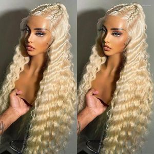 Brazylijskie 613 Blondynka głębokie fali frontalna 13x4 koronkowa peruka kolorowe Remy Curly Front Human Humn Fair dla kobiet