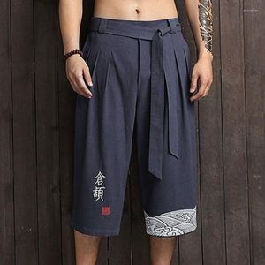 Pantaloncini da uomo Pantaloni da yoga maschili in stile giapponese Pantaloni corti in lino Kimono giapponese Uomini tradizionali Abbigliamento asiatico Pantalone da bagno Casual allentato