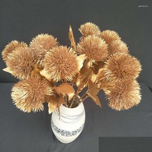 Decorative Flowers Wreaths 1Pc Soft Glue Golden Sier Dandelion Garden Home Decoration Onion Ball Simation Flower Arrangement Drop De Dhkza