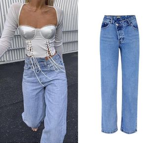 Jeans Feminino Spring Women Streetwear Fashion Calças Denim Emendas Casual Senhoras Cintura Alta Bolsos Jeans Soltos